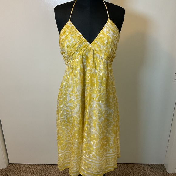 14. Shoshanna Yellow and White Floral Silk Midi Dress Size 12 - Picture 1 of 5
